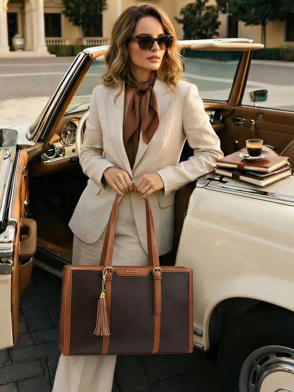 Vintage Leather Laptop Tote for Women – Elegant 15.6